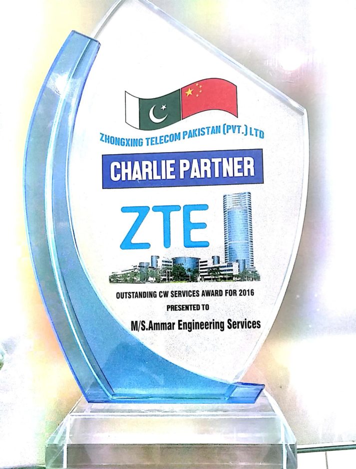 Charlie Partner ZTE Outstanding CW Services Award 2016
